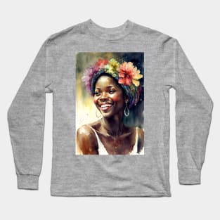 Watercolour print of a beautiful Black Queen Long Sleeve T-Shirt